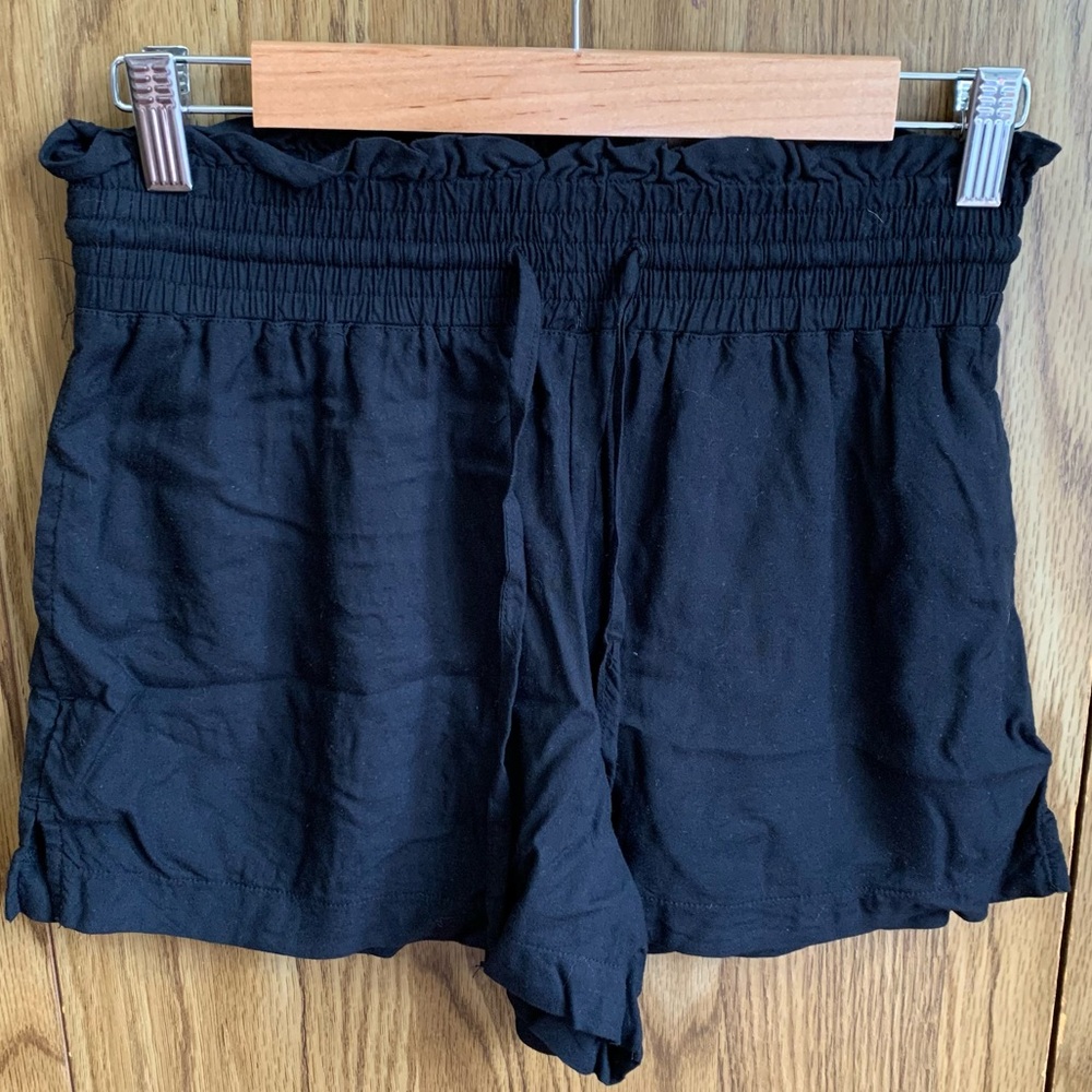Abercrombie & Fitch Women's Black Linen Blend High Rise Pull On Shorts